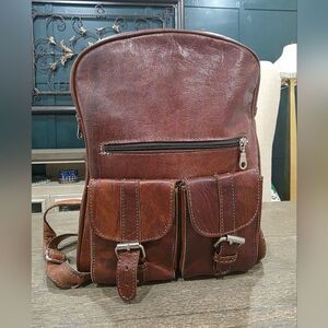 Vintage Handmade Brown Genuine Leather Rucksack Backpack 10x13x3